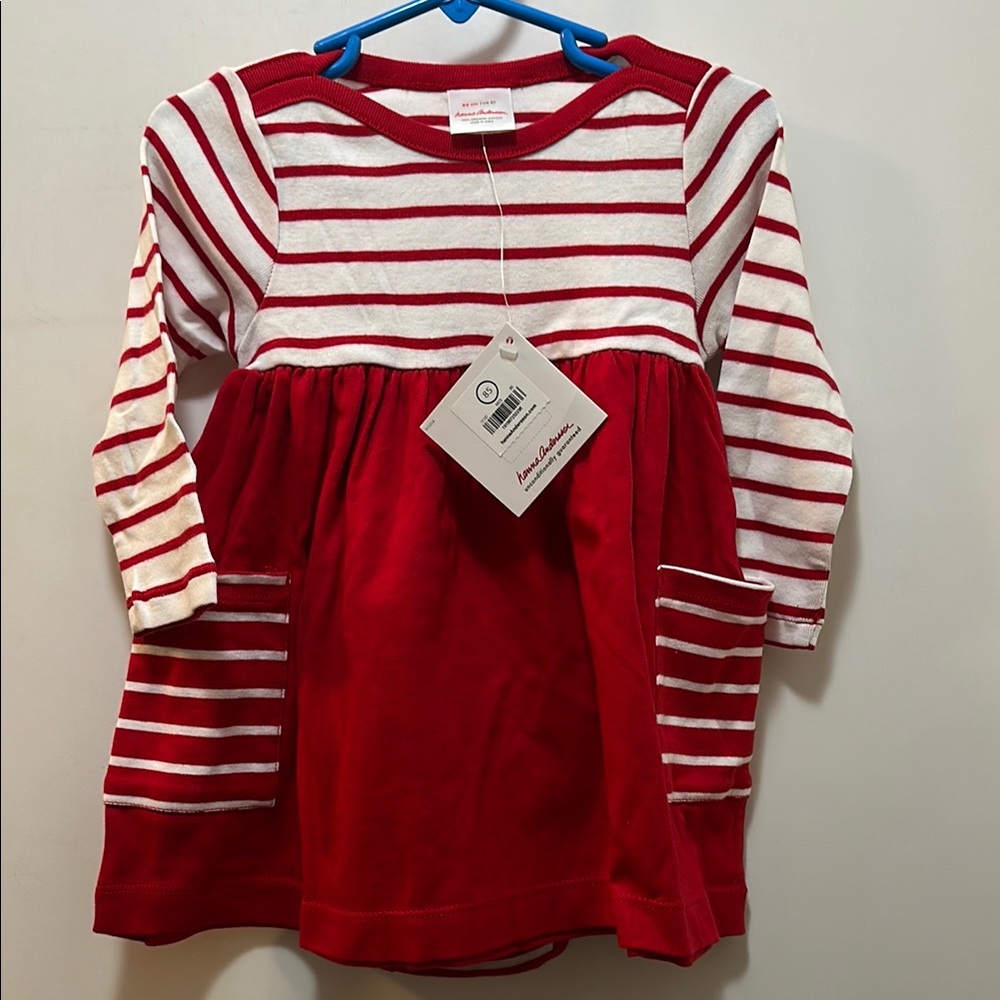 NWT Hanna Andersson Red and White Long Sleeve Dress with Matching Ruffled Bottom